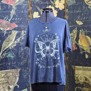 Rebellious One Casual Top - XL - Blue/Gray & White Graphic